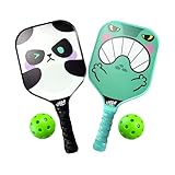 Kids Pickleball Paddle Set of 2 - Panda & Frog Pickleball Paddles with 2 Balls, Lightweight, Fiberglass, Better Control, Beginner Racket, Perfect Pickleball Gift for Children Ages 4-12, Yoza