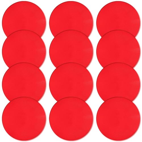 Spot Markers 9 inch 12 Pcs Non-Slip Rubber Agility Markers Flat Field Cones Floor Dots for Football, Soccer, Basketball Training Markers, School Activities, Exercise Drills, Social Distancing Red