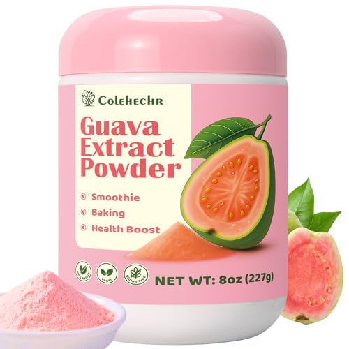 Guava Pulp Extract Powder 227 g (8 oz) Fresh Guava Powder for Drinks, Cake Ice Cream, 100% Natural, Vegan, Gluten-Free, Natural, No Preservatives, Ultrasonic Extraction Concentrated Form, for Baking, Smoothie, Cooking