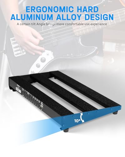 Image of STRICH Pedal Board with Built-in Power Supply, Guitar Pedalboard 15 inch x 7.8 inch Lightweight 2.17lb Aluminum Alloy with Pedal Cables, Bag, Hook Loop Strips MINI+ 15