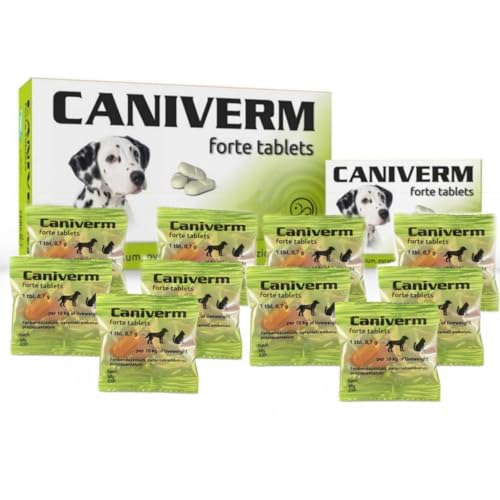 Bioveta Caniverm Deworming Forte Tablets For Dogs and Cats, Broad spectrum internal parsite (roundworm, tapeworms, hookworm) (Green) 10 Tablets