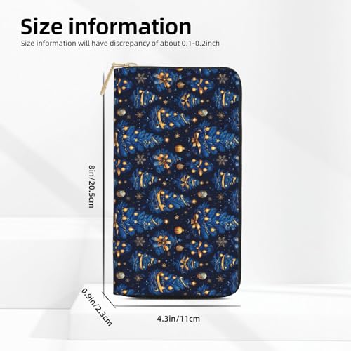 Blue Christmas Tree Print Wallet Women, Leather Bifold Multi Card Wallet, Long Purse Women's Wallets2