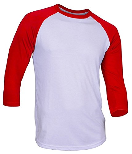 Ma Croix RD Mens 3/4 Sleeve Baseball T Shirt Soft Slim Fit Plain Jersey (2X-Large/White-Red)