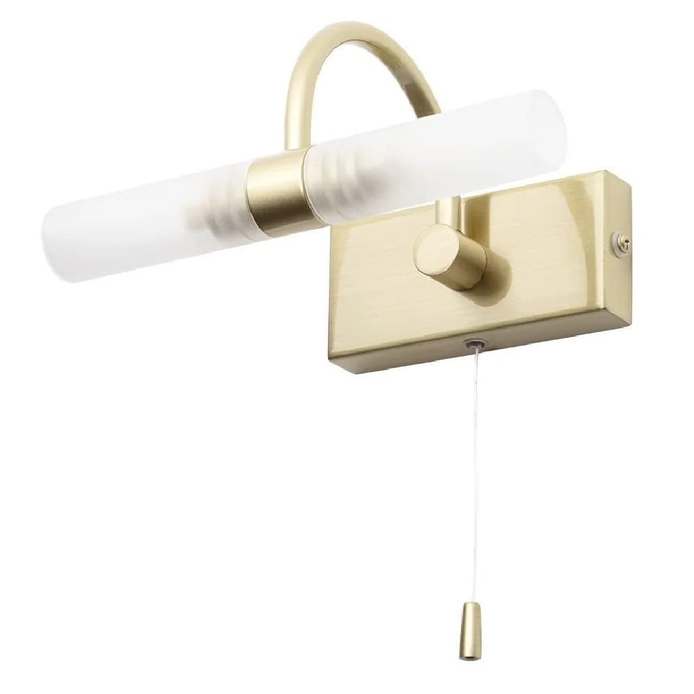 Britalia Satin Brass Bathroom Vintage Switched Swan Neck Wall Light With Double Frosted Shades | 20Cm Width | 2 X G9 Capsule Lamps Required | Ip44 | 240V Uk | Picture & Mirror Light