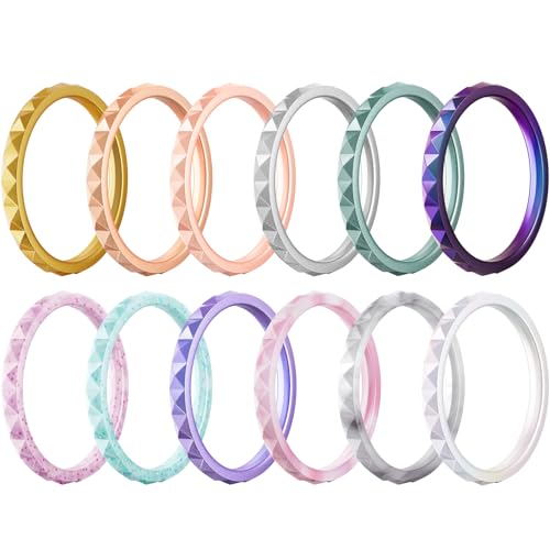 Image of Egnaro Silicone Wedding bands women:2.5mm Wide - 2mm Thick Gold and Silver Rubber Rings with Half Size,4-8 Variety Multipack