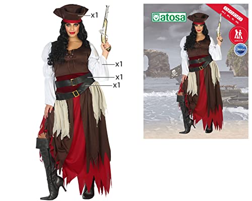 Costume Pirata Donna Adulto - Completo Con Cappello E Cinture Marrone/Rosso - Foto 4