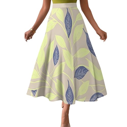 Women's Pleated Skirt Summer Elegant A-Line Elastic High Waist Ruffle Flowy Flared Cocktail Party Midi Skirt