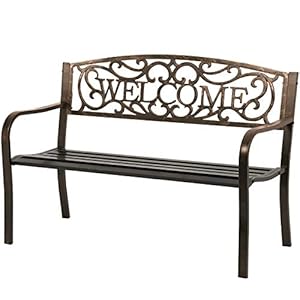 FDW 50″ Patio Garden Bench Park Yard Outdoor Furniture Steel Frame Porch Chair