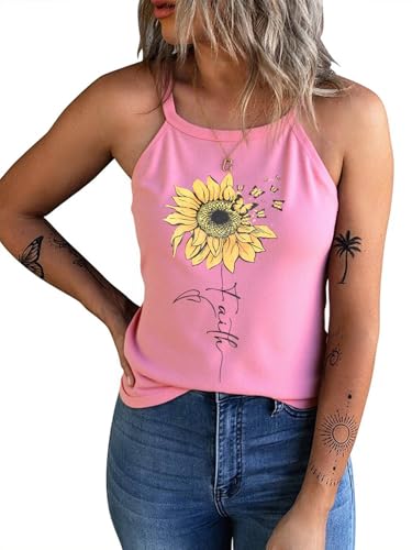 IRISGOD Womens High Neck Tank Tops Summer Graphic Halter Sleeveless Shirts