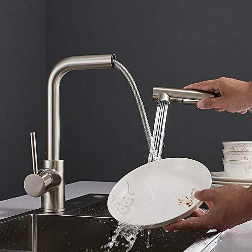 Robinet de cuisine noir avec douchette extractible en laiton brossé - 5
