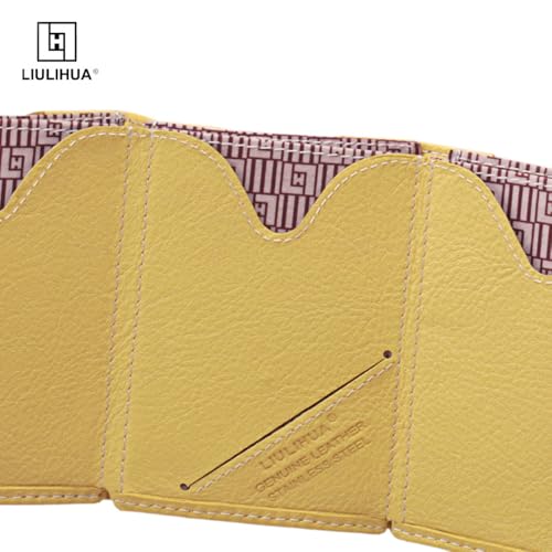 Image of LLH Leather Trifold Wallet - RFID Blocking with Stainless Steel Locking Clip Wallet, Minimalist Front Pocket RFID Blocking Credit Card Holder (Yellow)