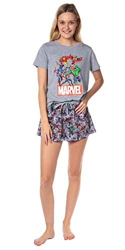 Marvel Womens' Classic Comic The Avengers Characters Sleep Pajama Set Shorts (X-Small) Grey #TOP1