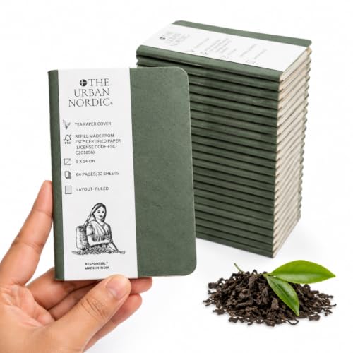 Image of Tea Paper Pocket Notebook Pack of 20 Forest Green | A6 Mini Notebook 9 x 14 cm | 64 Ruled Pages | FSC Certified Paper | Bulk Pocket Diary Set for Corporate Gifting, Wholesale, Events & Students