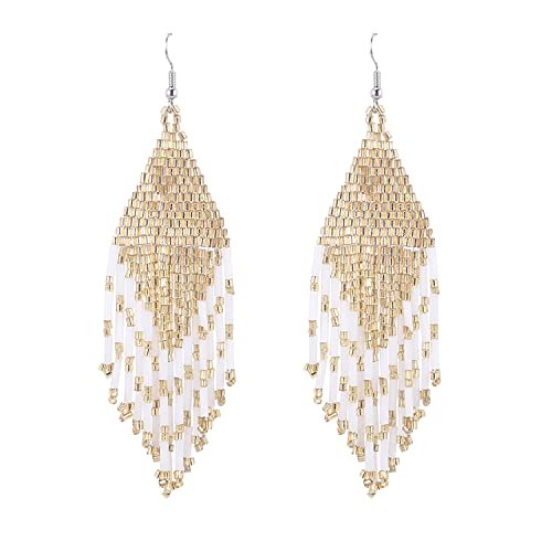 Long Beaded Tassel Earrings - Bohemia Colorful Bead Handmade Beaded Tassel Earrings，Gifts and Christmas