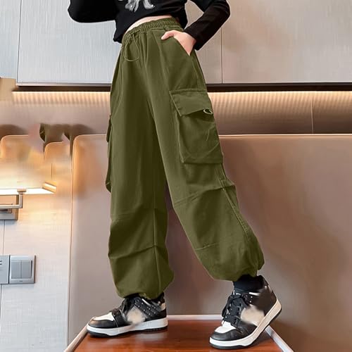 Cargo Pants for Girls Casual High Waisted Drawstring Loose Fit Pockets Kid Cargo Sweatpants Baby Clothes Girl Winter3