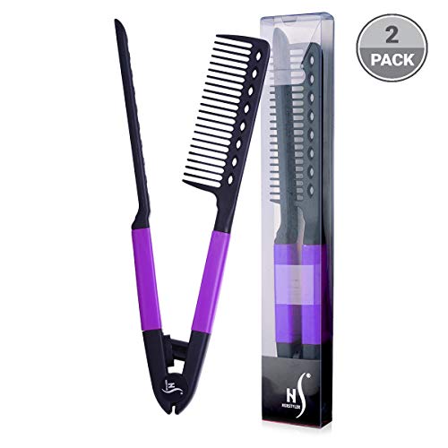 Herstyler Straightening Comb For Hair - Flat Iron Comb For Great Tresses - Hair Straightener Comb With A Grip - Keratin Comb For Knotty Hair - Hot Iron Comb To Smooth Hair - Trendy Set of 2 - Purple