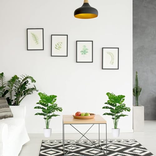 Image of Dekorly Plastic Fake Plants Artificial Floor Plants Large Tropical Palm Tree Tall Monstera Plant in Pot Faux Plants for Indoor Outdoor Home (Monstera | White Pot, Pack of 2)