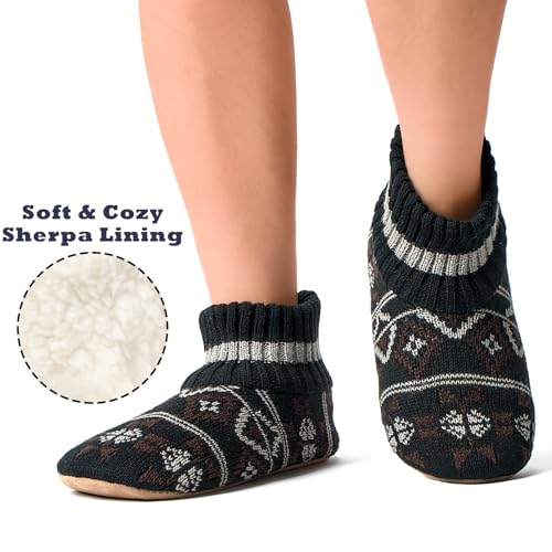 Cozylook Men's Fuzzy Slipper Socks with Grips, Warm Winter Indoor Slippers Non-slip Soft Sole, Cozy Cabin Socks, Christmas Gifts for Men, Stocking Stuffers for Dad Husband Boyfriend, Size 8-9 to 14-154
