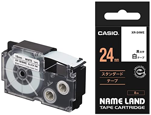 Image of Casio XR-24WE1 Label Printer Tape (Black and White) & Casio XR-18HMWE Cable Flexible Label Printer Tape (Black and White)