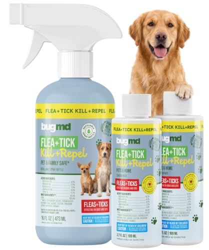 Image of BugMD Flea and Tick Spray for Dogs - Kills & Repels on Contact | Plant-Powered Treatment for Home, Furniture and Carpet - Makes 32 oz | Starter Kit