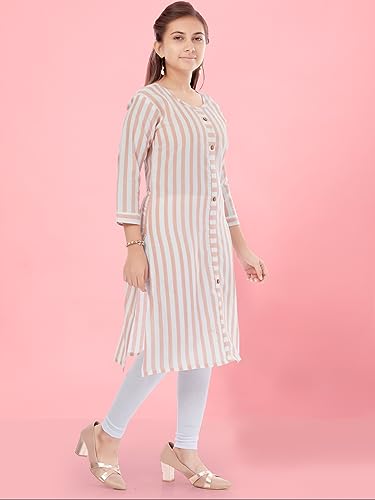 Image of Aarika Girls Peach Colour Cotton Striped Kurti