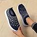 Women's Sparkly Rhinestone Shoes Comfortable Slip On Mesh Knit Walking Shoes Fashion Breathable Spakle Glitter Sneaker for Casual, Walking, Working, Shopping and More Dark Blue
