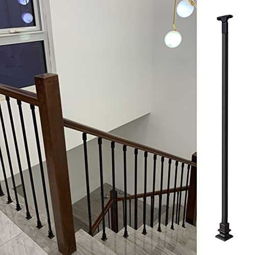 Poteau de balustrade en fer noir au sol avec barreaux et vis - 2