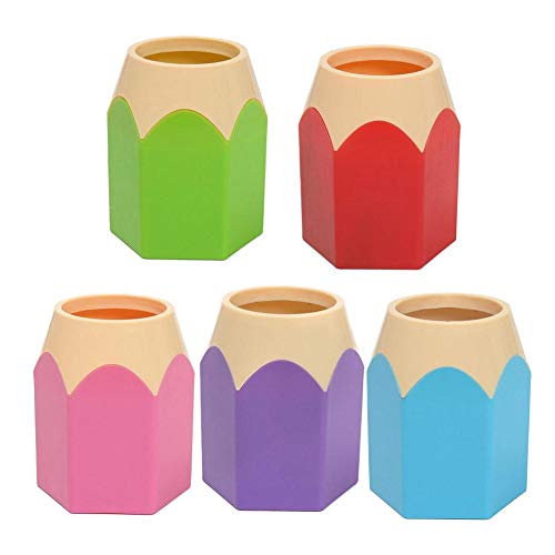KyStudio 5 Pieces Cute Multifunction Pencil Holder Colorful Plastic Pen Holder Desk Decoration Pen Holder Mesh Desk Organizer