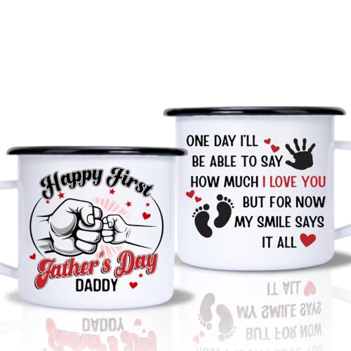 First Fathers Day Gift For New Dad, Fathers Day Gift for First Time Dad Enamel 12oz Camping Mug, 1st Time Dad Mug, Thoughtful 1st Father's Day Best Gifts Idea, First Father Day Mug