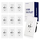 ELEGRP 30W 6.0 Amp 3-Port USB Wall Outlet, 15 Amp Receptacle with USB Type C & Type A Ports, USB Cha