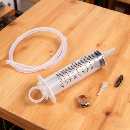 LXUEJIE Brake Bleeder Kit, Hydraulic Disc Clutches Bleeding Kit, Brake Oil Bleed Tool Motorcycle Brake Fluid Bleeder Kit 100ML Syringe 50cm Hose for Motorbikes Scooters Quads System Repair Maintenance