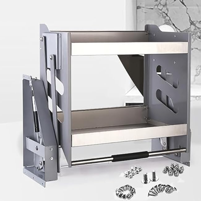 2 Tier Pull Down Kitchen Shelf, Home Wall Cabinet Storage Lifting Basket, 30kg Weight-Bearing Stainless Steel Storage Rack for Seasoning Bottles-cVWEU1Xt