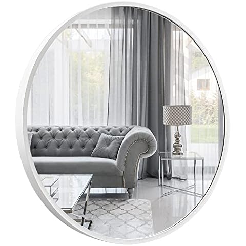 GOLD&CHROME UNIQUE DESIGN Round Mirror in Frame ⌀40 cm, Wall Mirror, Make-up Mirror, Mirror for Bathroom, Dressing Room or Living Room, White Cover