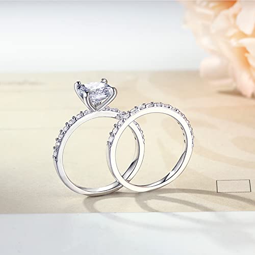 2CT Cushion Cut Engagement Rings for Women Fake Wedding Ring Band Promise Rings for Her, Sparkle CZ Ring Set 2 PCS, Size 4-113
