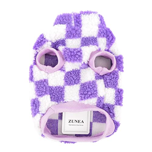 Zunea Fuzzy Dog Jumper for Small Dogs Warm Fleece Winter Jacket Coat Plaid Puppy Clothes Fluffy Pullover Sweater Coat Soft Pet Apparel for Dogs Girl Boy Chihuahua Yorkie Cat Purple S - Image 3