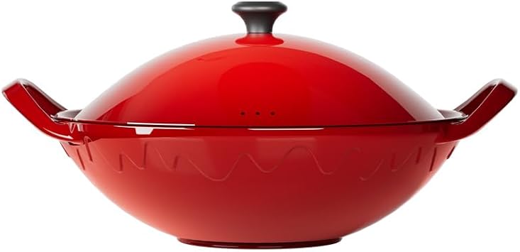 Amercook enamel pot for home use, non-coated non-stick stew and soup pot, cherry red 12.6 inches, compatible with gas and induction stoves