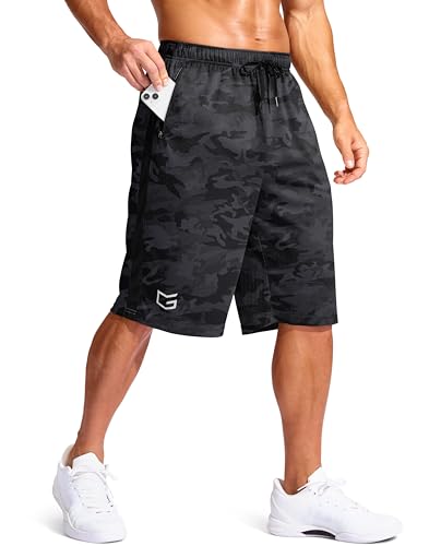 G Gradual Mens 11 Long Basketball Shorts with Zipper Pockets Drawstring Mesh Lightweight Gym Athletic Shorts for Men(Grey Camo,XXXL)