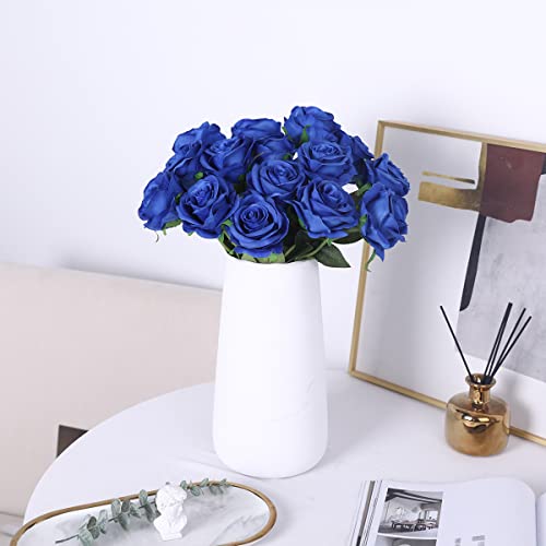 JUSTOYOU Artificial Rose Silk Flowers Bouquet Home Office Wedding Arrangements Blue (10 PCS)