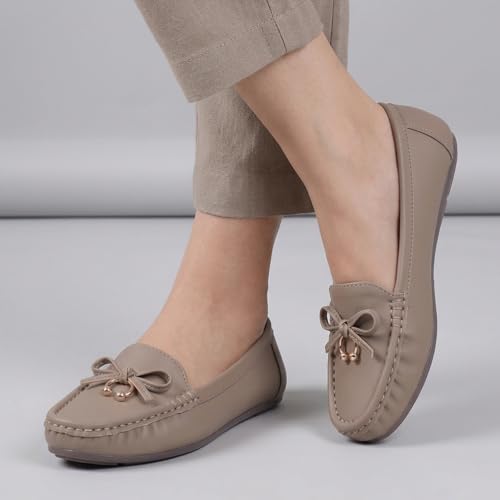 Image of CatBird Women's Flat Shoes for Casual & Office Wear, Bow Detail Slip-On Loafers