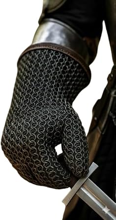 Medieval Chainmail Mittens Armored Hand Protection Gauntlet-Style Mittens for Reenactment & LARP Heavy-Duty Padded Design Size L