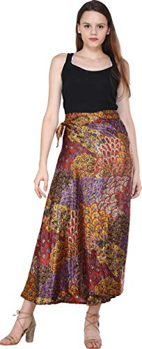 Wrap-Around Long Skirt with Printed Flowers - Satin3