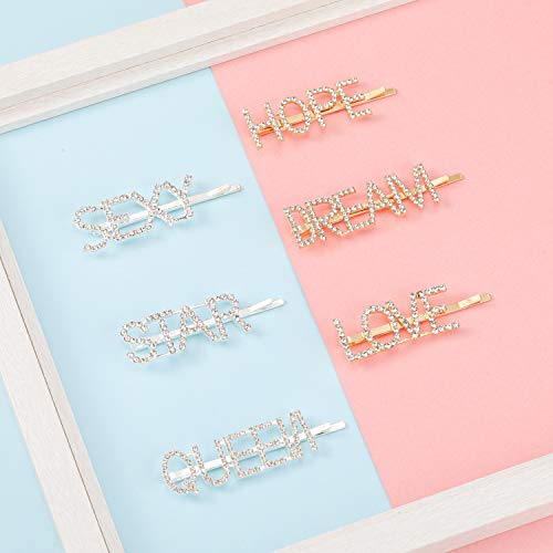 15 Pieces Words Letter Hair Pins Glitter Rhinestone Hair Clips Straight Letter Hair Pins Barrettes For Women Ladies Girls (Stylish Style) #TOP3