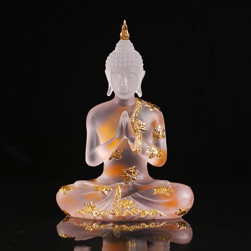 NNYCC Crystal Resin Buddha Statue Indoor Meditation Decor,Thai Sitting Buddha Figurine Spiritual Gifts for Tabletop Zen,White,L