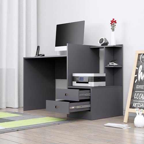 Image of Bniture Wooden Study Table for Home | Engineered Wood Study Table with Side Open Storage Area | Multi Purpose Computer Desk for Writing & Study | Laptop Table for Study Room & Office | Slate Grey