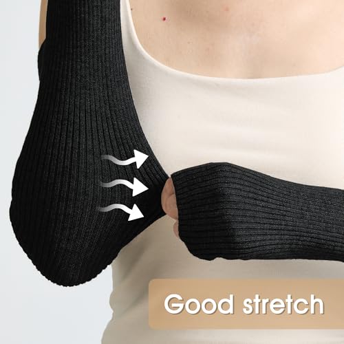 COOLJOB Thermo Armstulpen Damen aus Wollmix, Gestrickte Lange Fingerlose Handschuhe mit Daumenloch, Weiche & Dehnbare, Warme Pulswärmer zum Laufen, Autofahren, Arbeiten, Geschenk (1 Paar, Schwarz)
