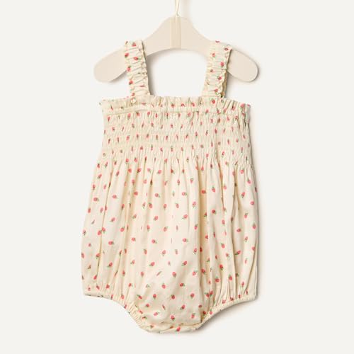 Amazon Essentials x Sofia Grainge Baby Girls' Cotton Woven Sleeveless Romper with Ruffle Detail, Bright Pink Little Strawberries, 24 Months - image 5