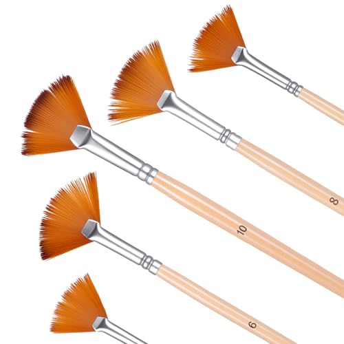 Set de 5 Pinceles Abanico para Pintura BOHUIZ con Cerdas de Nylon y Mango de Madera