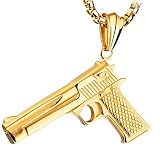 PAURO Edelstahl CS Gun Herren Anhänger Pistole Hip Hop Punk Halskette für Biker Silber mit Kette groß
