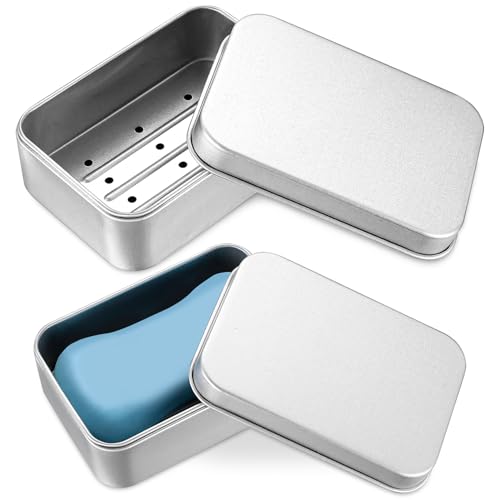 Tenbrachian 2 Pcs Boite a Savon Voyage, 150ml Boite à Savon en Aluminium, Boîtes à Savon, Boite Savon Solide en Métal Etanche avec égouttage et Couvercle...