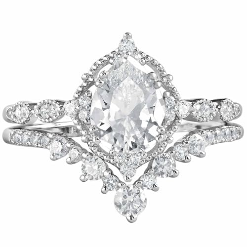 Newshe Jewellery Wedding Rings Cz Women's Bridal Sets Engagement Ring for Her Pear Shaped Anniversary Promise Eternity Band Size 8